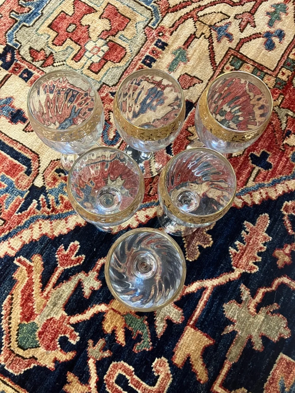 Vintage Authentic Italian Murano Hand Blown 24K Gold Rimmed Wine Glass Set of 6